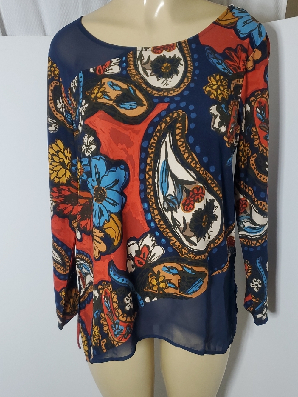 Melissa Paige Women's Multicolor 3/4 Length Sleeve Top Paisley Floral Size PL